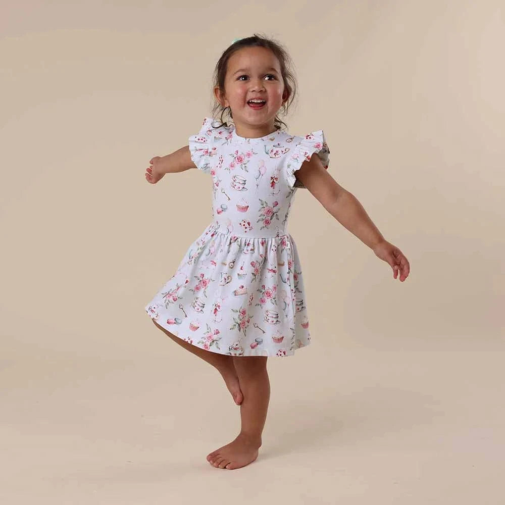Snuggle Hunny Kids Girls Dress 3-6M White Rabbit Short Sleeve Organic Dress