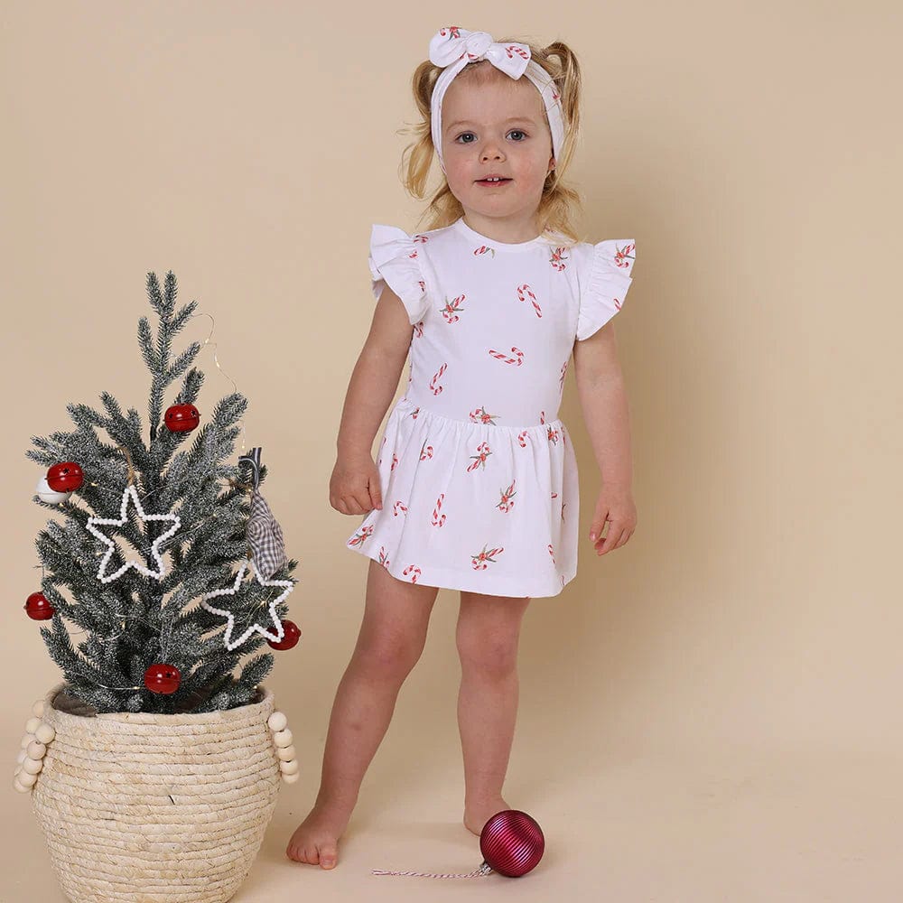 Snuggle Hunny Kids Girls Dress Candy Cane Short Sleeve Organic Dress