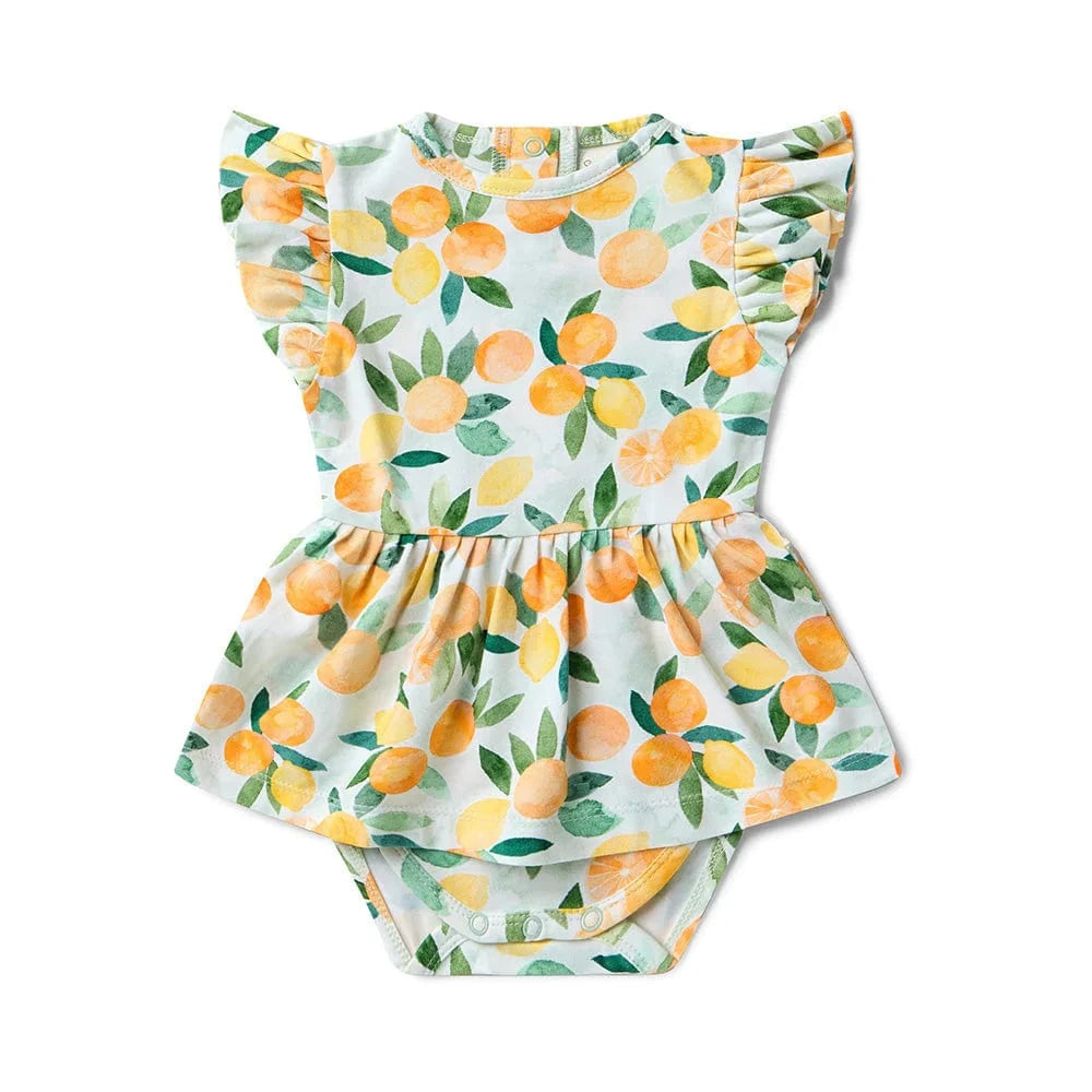 Snuggle Hunny Kids Girls Dress Citrus Squeeze Short Sleeve Organic Dress