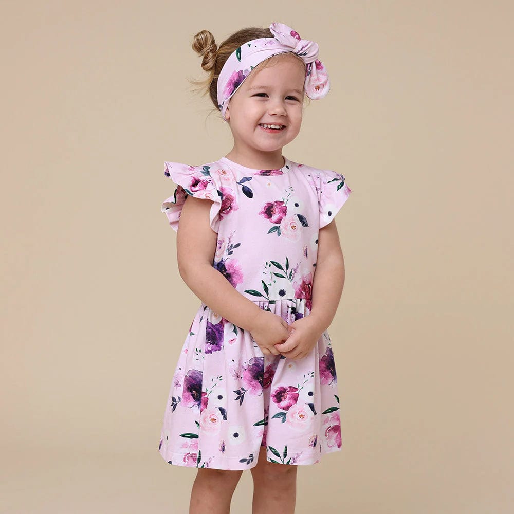 Snuggle Hunny Kids Girls Dress Floral Kiss Short Sleeve Organic Dress