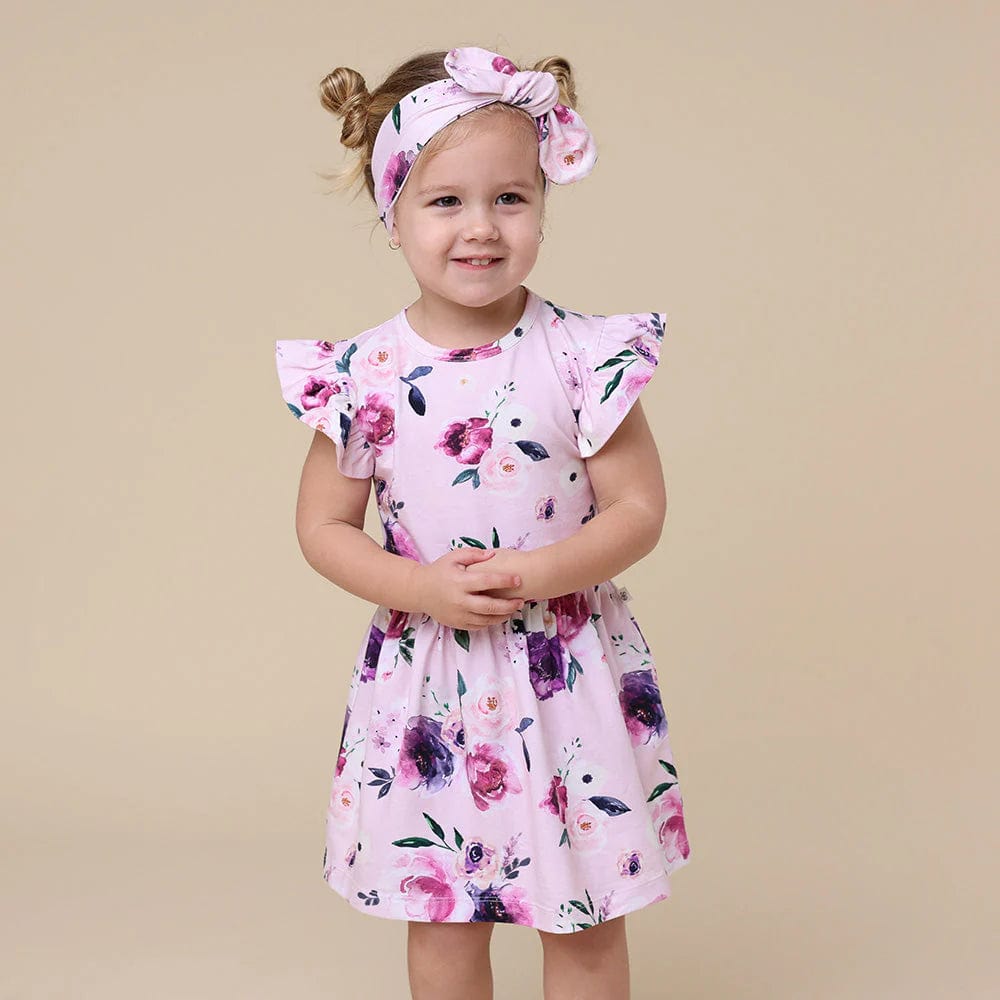 Snuggle Hunny Kids Girls Dress Floral Kiss Short Sleeve Organic Dress