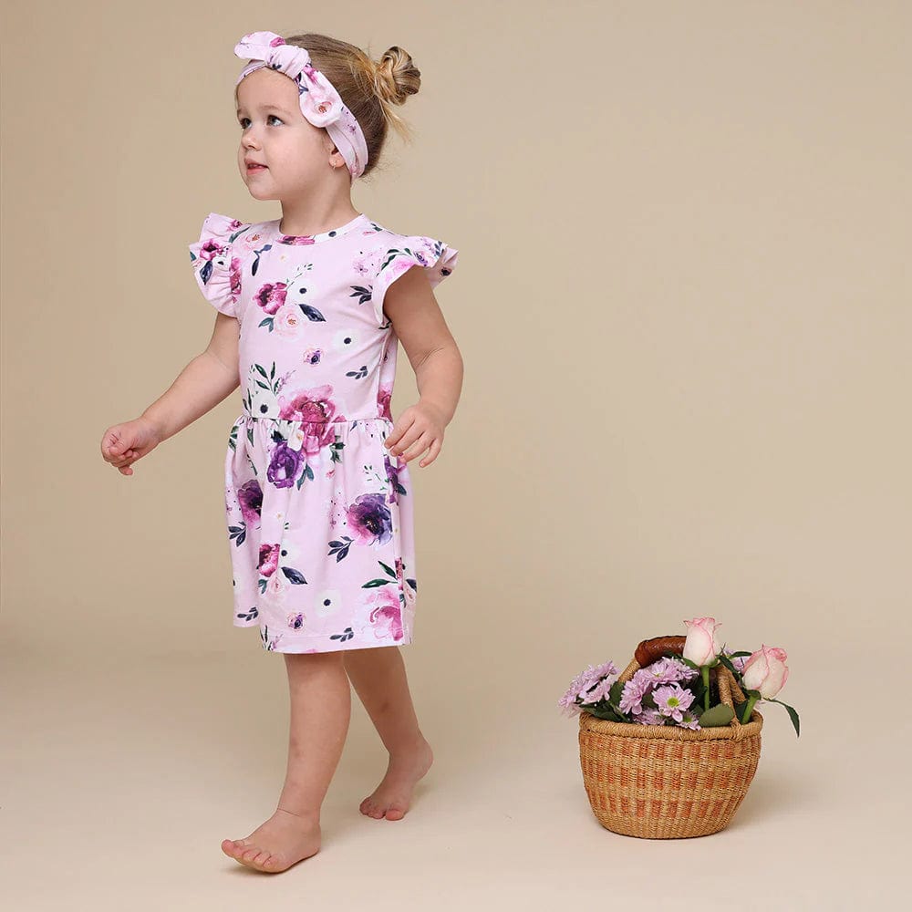 Snuggle Hunny Kids Girls Dress Floral Kiss Short Sleeve Organic Dress