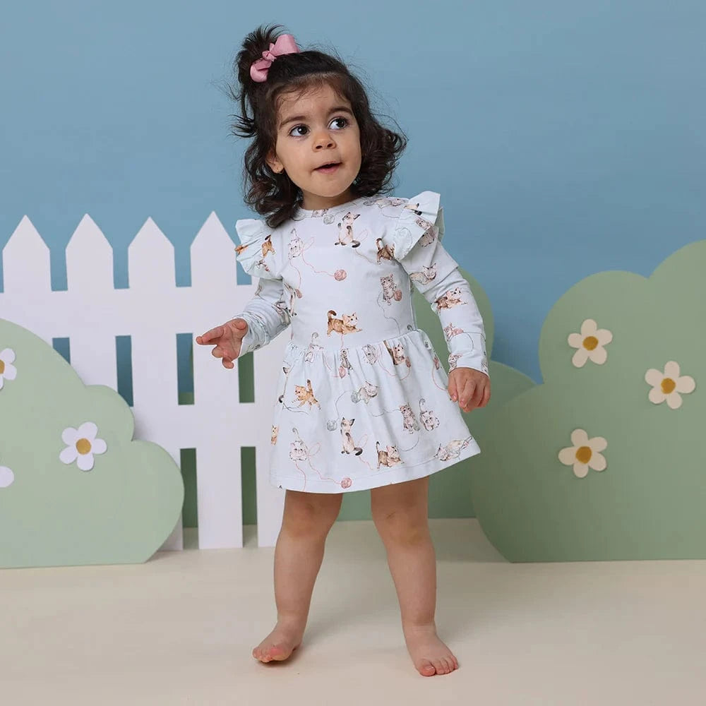 Snuggle Hunny Kids Girls Dress Kittens Long Sleeve Organic Dress