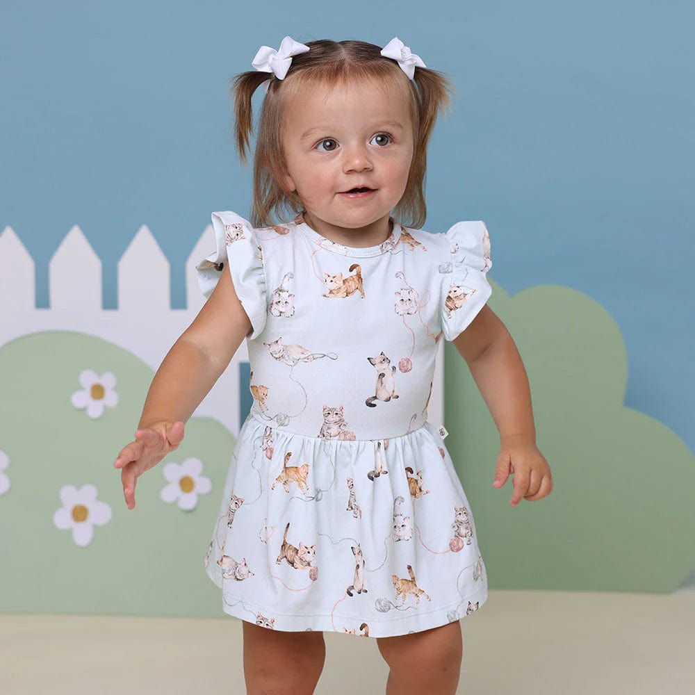 Snuggle Hunny Kids Girls Dress Kittens Short Sleeve Organic Dress