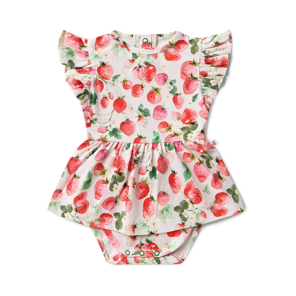 Snuggle Hunny Kids Girls Dress Strawberry Short Sleeve Organic Dress