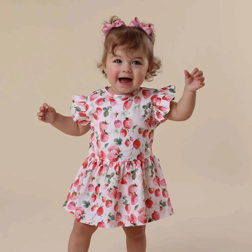 Snuggle Hunny Kids Girls Dress Strawberry Short Sleeve Organic Dress