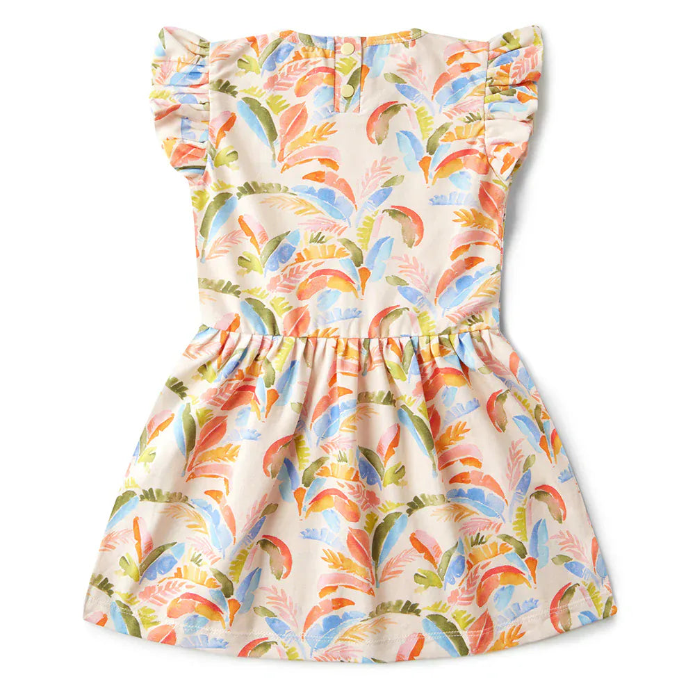 Snuggle Hunny Kids Girls Dress Summer Palm Short Sleeve Organic Dress
