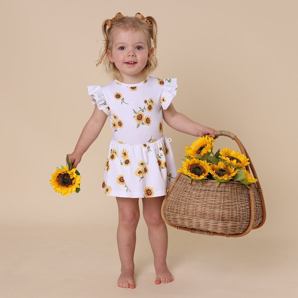 Snuggle Hunny Kids Girls Dress Sunflower Short Sleeve Organic Dress