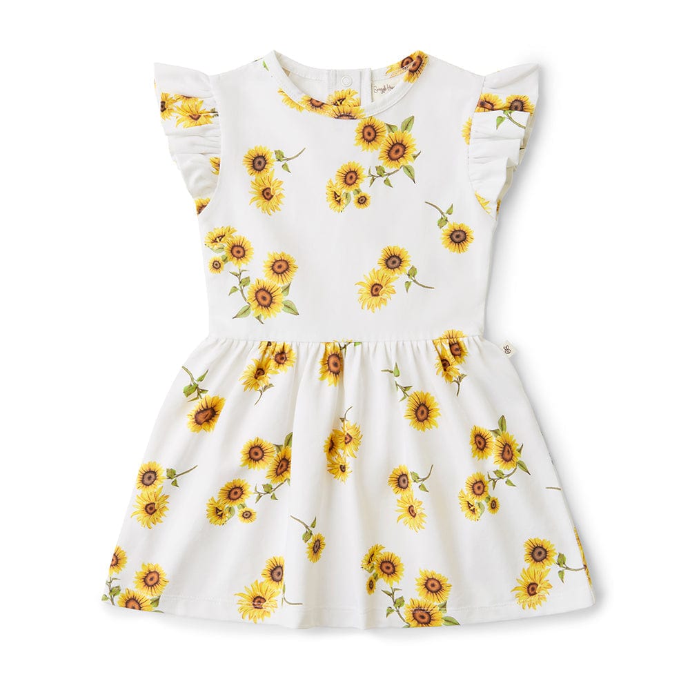 Snuggle Hunny Kids Girls Dress Sunflower Short Sleeve Organic Dress