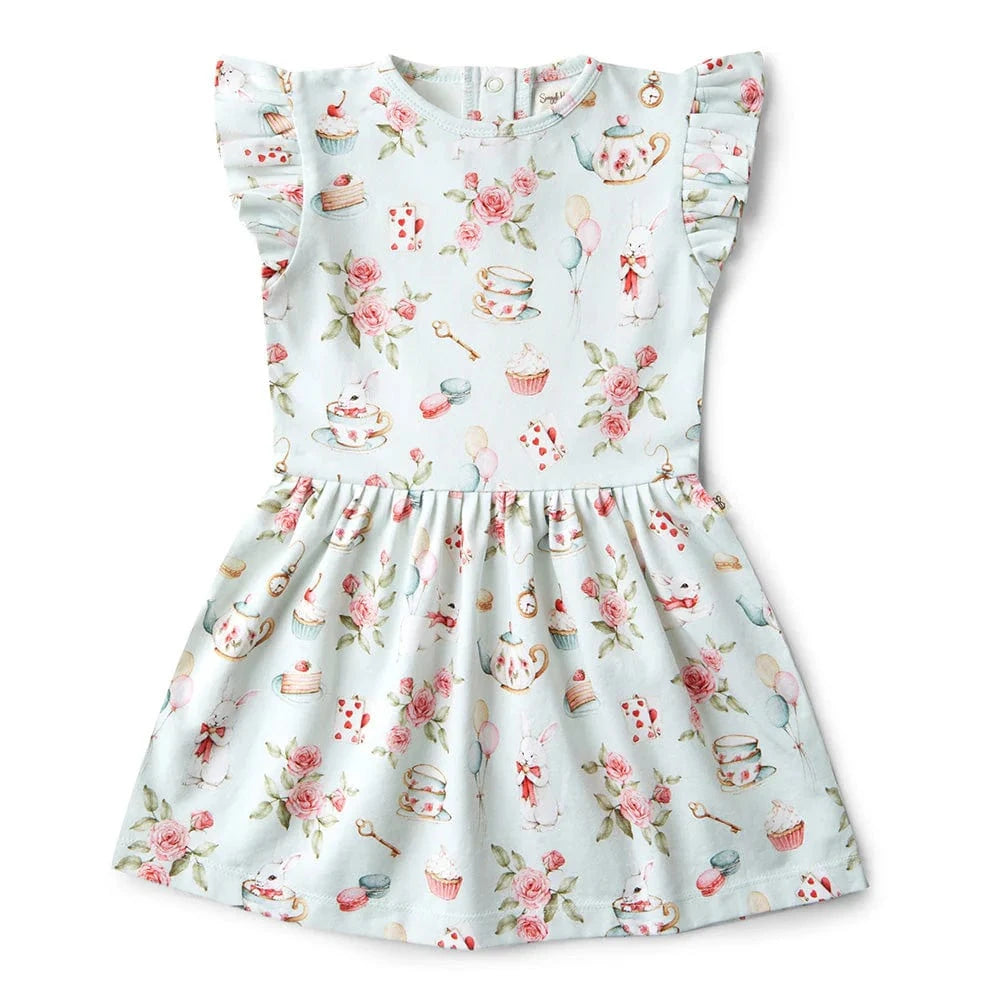 Snuggle Hunny Kids Girls Dress White Rabbit Short Sleeve Organic Dress