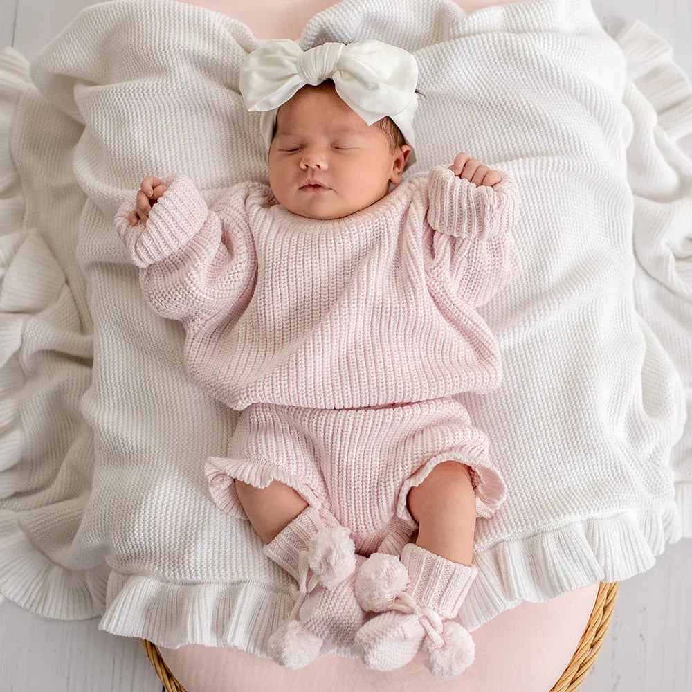 Snuggle Hunny Kids Girls Jumper 3-6M Blush Pink Oversized Cotton Knit Jumper