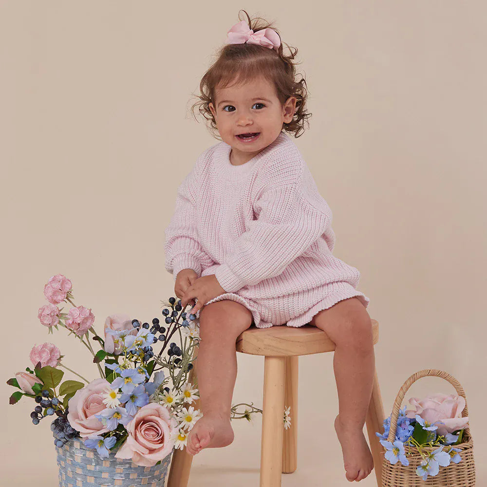 Snuggle Hunny Kids Girls Jumper Blush Pink Oversized Cotton Knit Jumper