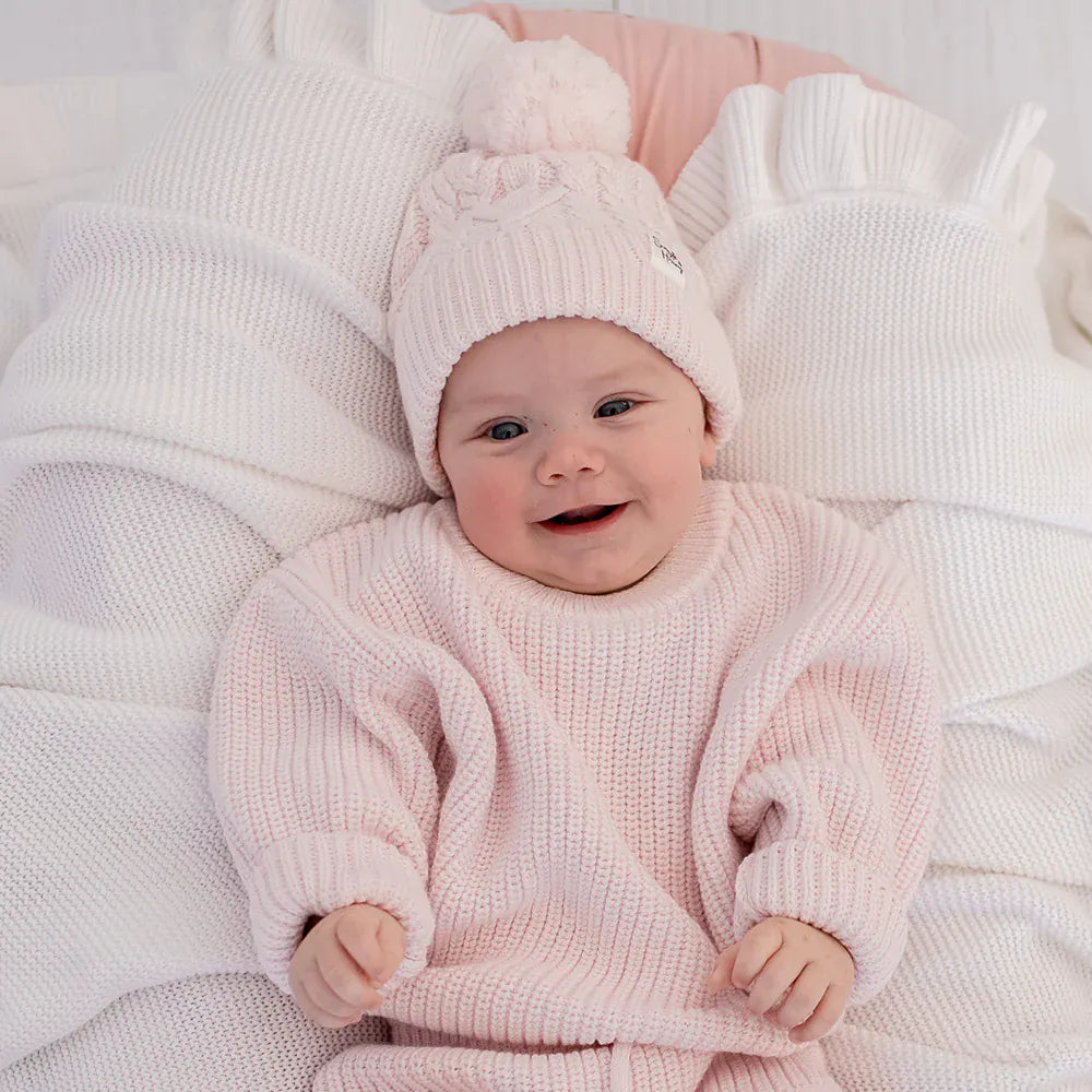 Snuggle Hunny Kids Girls Jumper Blush Pink Oversized Cotton Knit Jumper