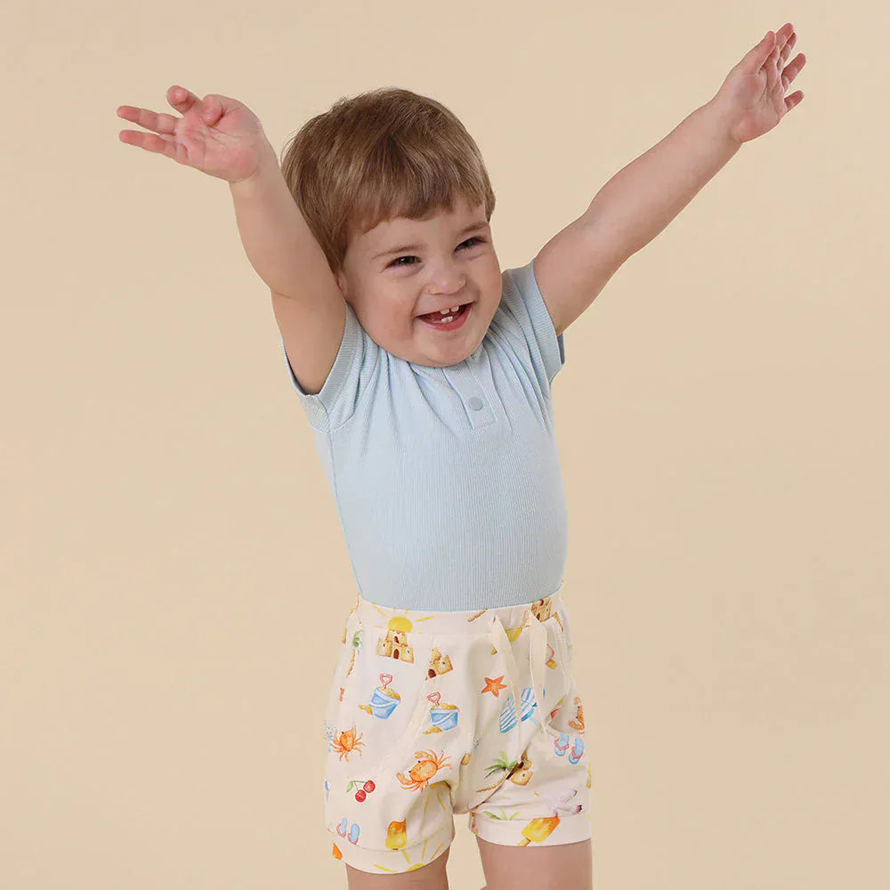 Snuggle Hunny Kids Girls Onesie Baby Blue Short Sleeve Organic Bodysuit