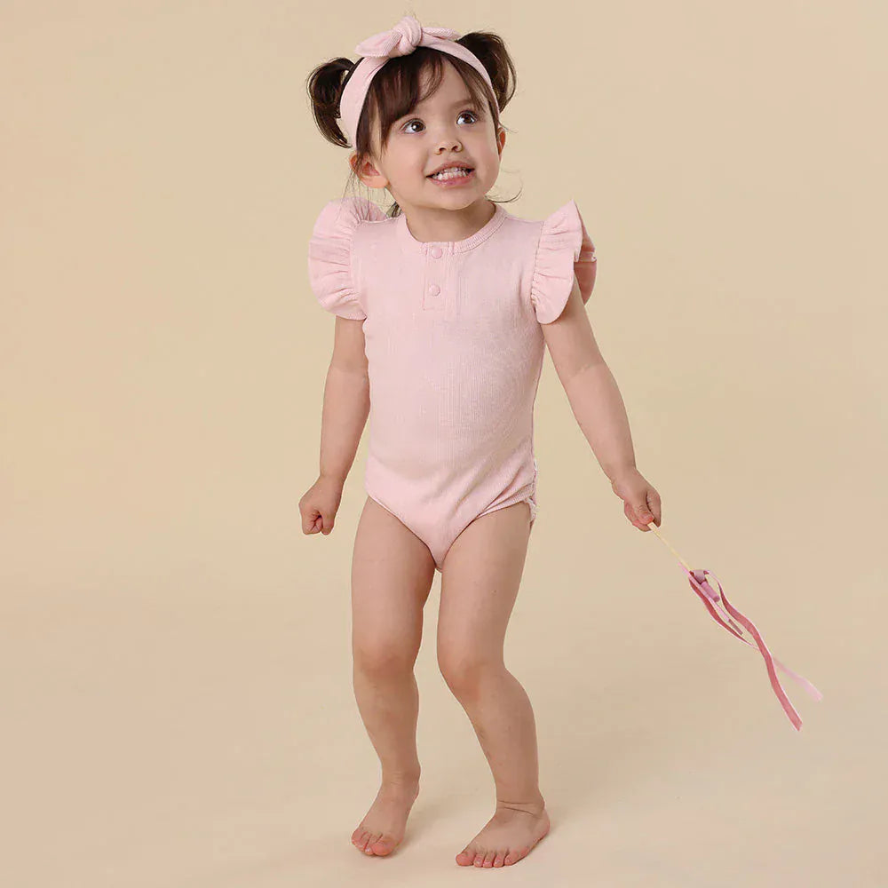 Snuggle Hunny Kids Girls Onesie Baby Pink Short Sleeve Organic Bodysuit with Frill