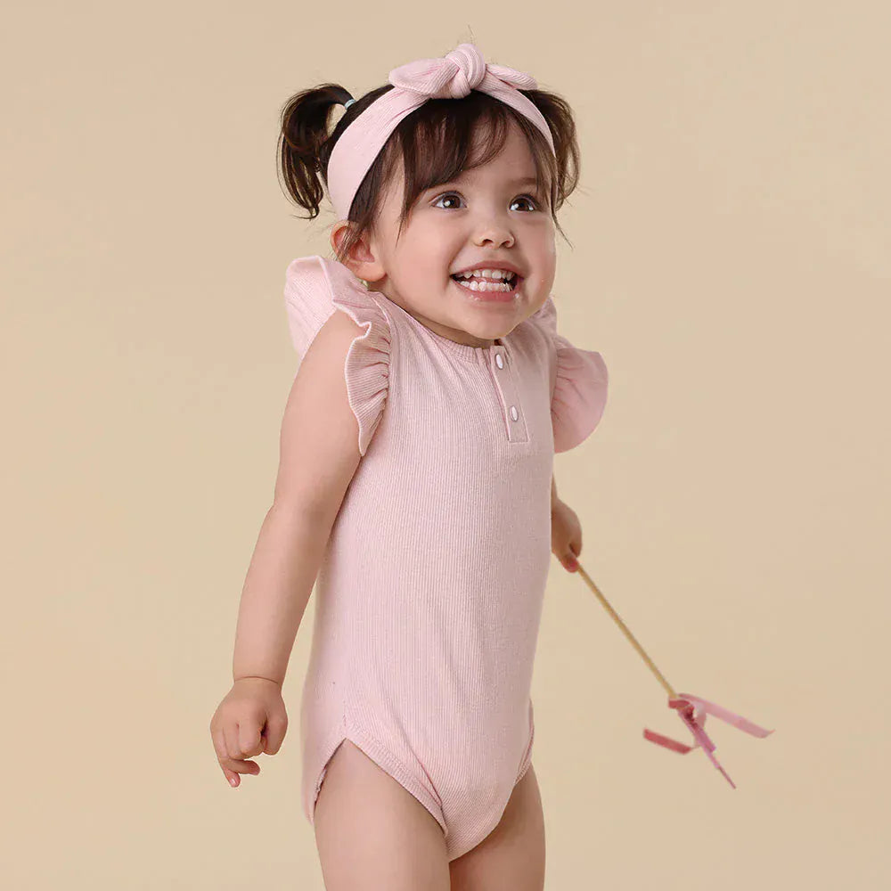 Snuggle Hunny Kids Girls Onesie Baby Pink Short Sleeve Organic Bodysuit with Frill