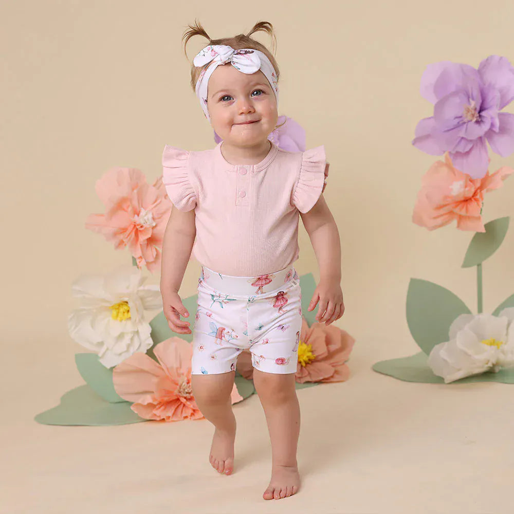 Snuggle Hunny Kids Girls Onesie Baby Pink Short Sleeve Organic Bodysuit with Frill