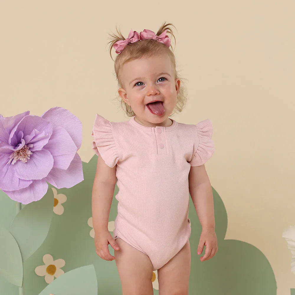 Snuggle Hunny Kids Girls Onesie Baby Pink Short Sleeve Organic Bodysuit with Frill