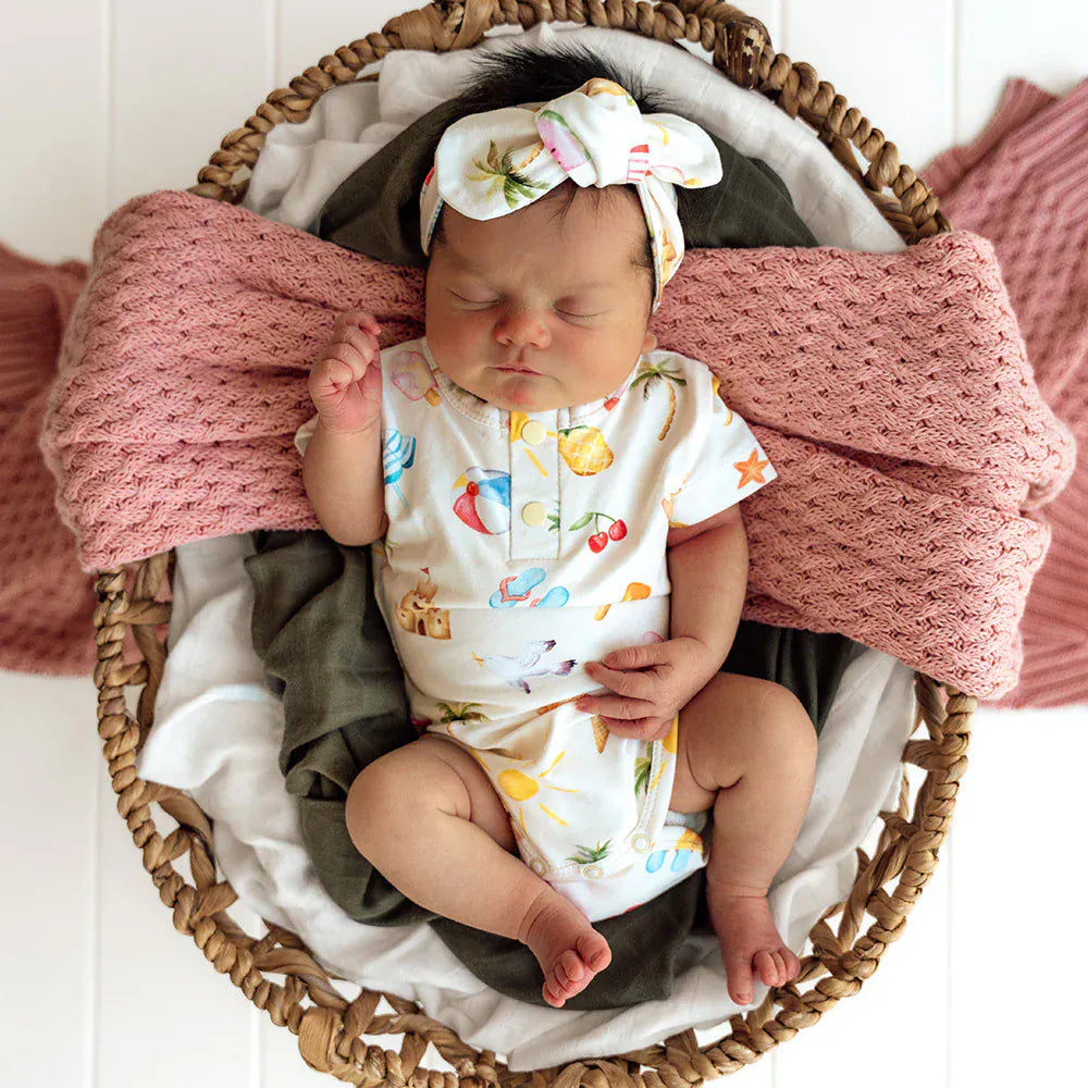 Snuggle Hunny Kids Girls Onesie Beach Fun Short Sleeve Organic Bodysuit