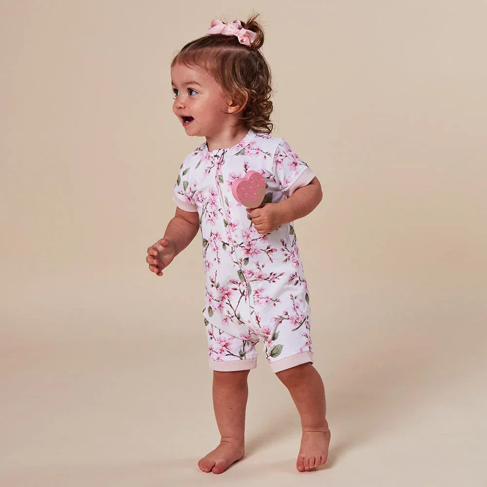 Snuggle Hunny Kids Girls Onesie Cherry Blossom Organic Snuggle Shortie