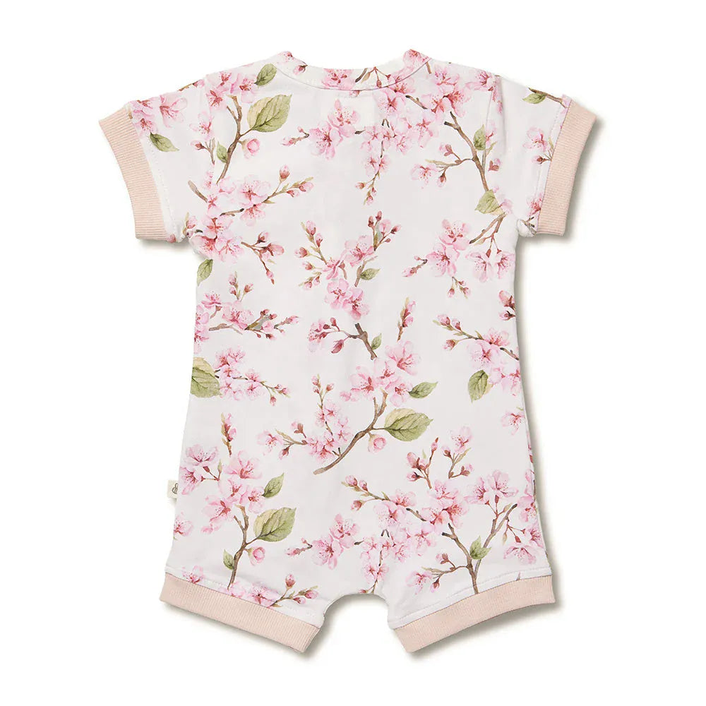Snuggle Hunny Kids Girls Onesie Cherry Blossom Organic Snuggle Shortie