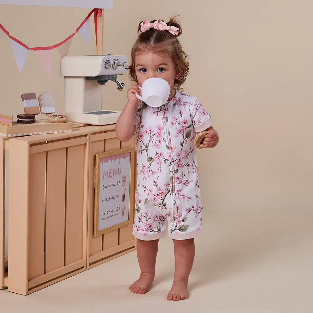Snuggle Hunny Kids Girls Onesie Cherry Blossom Organic Snuggle Shortie