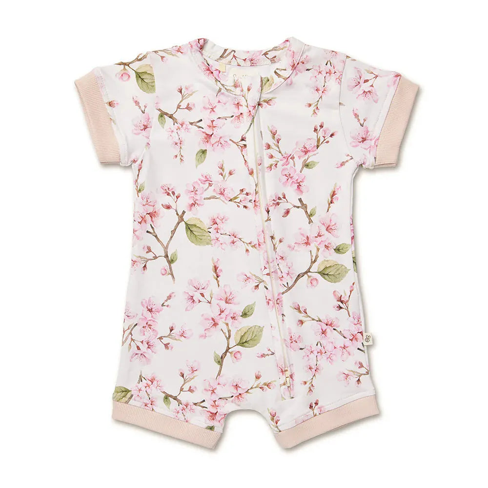 Snuggle Hunny Kids Girls Onesie Cherry Blossom Organic Snuggle Shortie