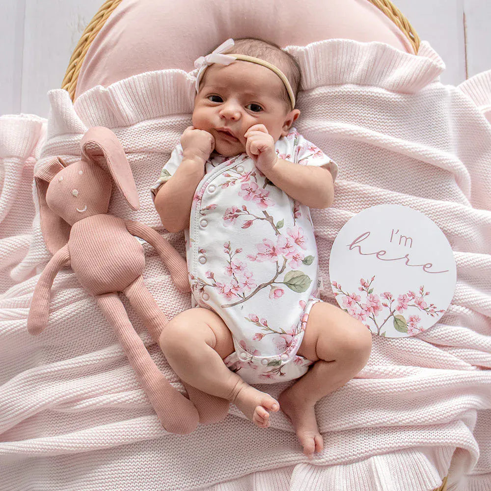Snuggle Hunny Kids Girls Onesie Cherry Blossom Short Sleeve Organic Kimono Bodysuit