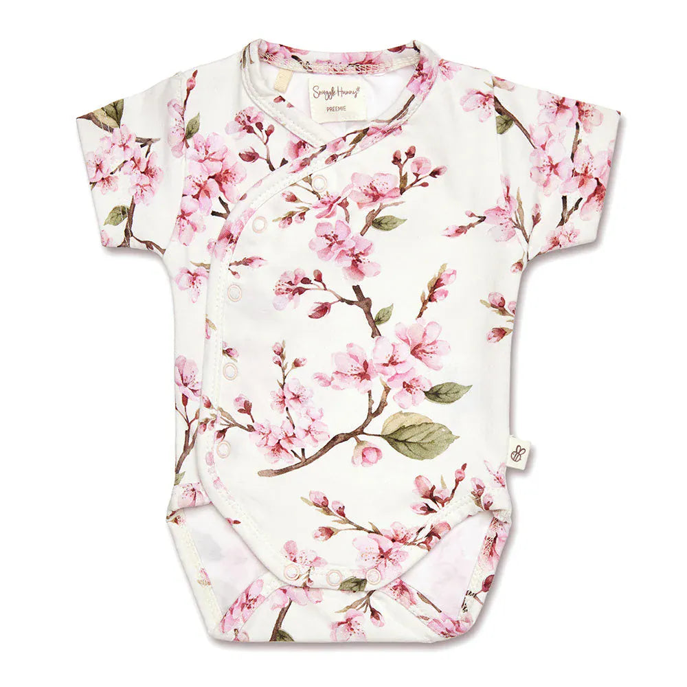 Snuggle Hunny Kids Girls Onesie Cherry Blossom Short Sleeve Organic Kimono Bodysuit