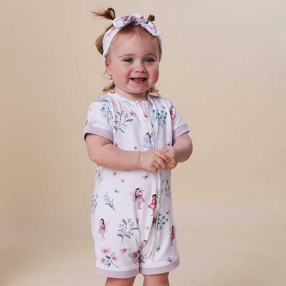 Snuggle Hunny Kids Girls Onesie Fairy Garden Organic Snuggle Shortie