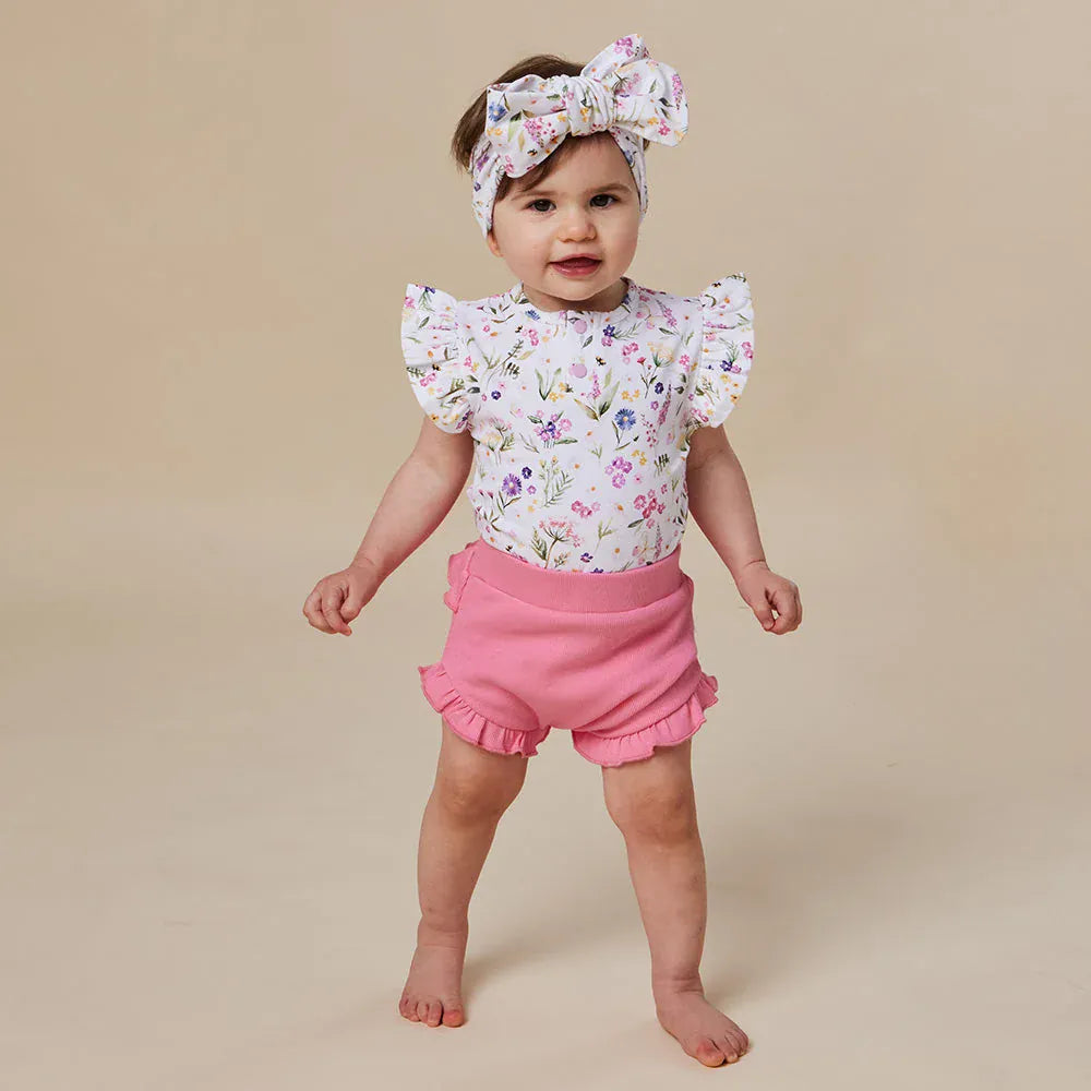 Snuggle Hunny Kids Girls Onesie Gracie Short Sleeve Organic Bodysuit with Frill