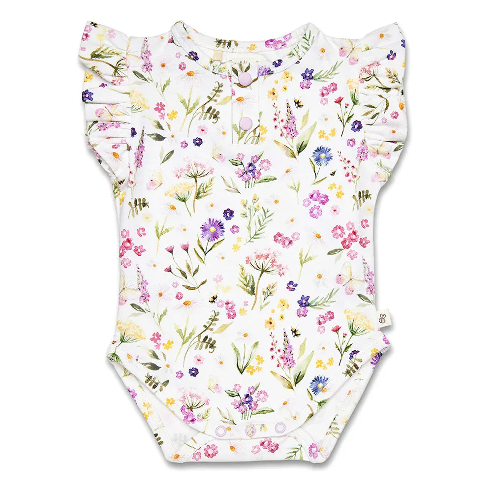 Snuggle Hunny Kids Girls Onesie Gracie Short Sleeve Organic Bodysuit with Frill