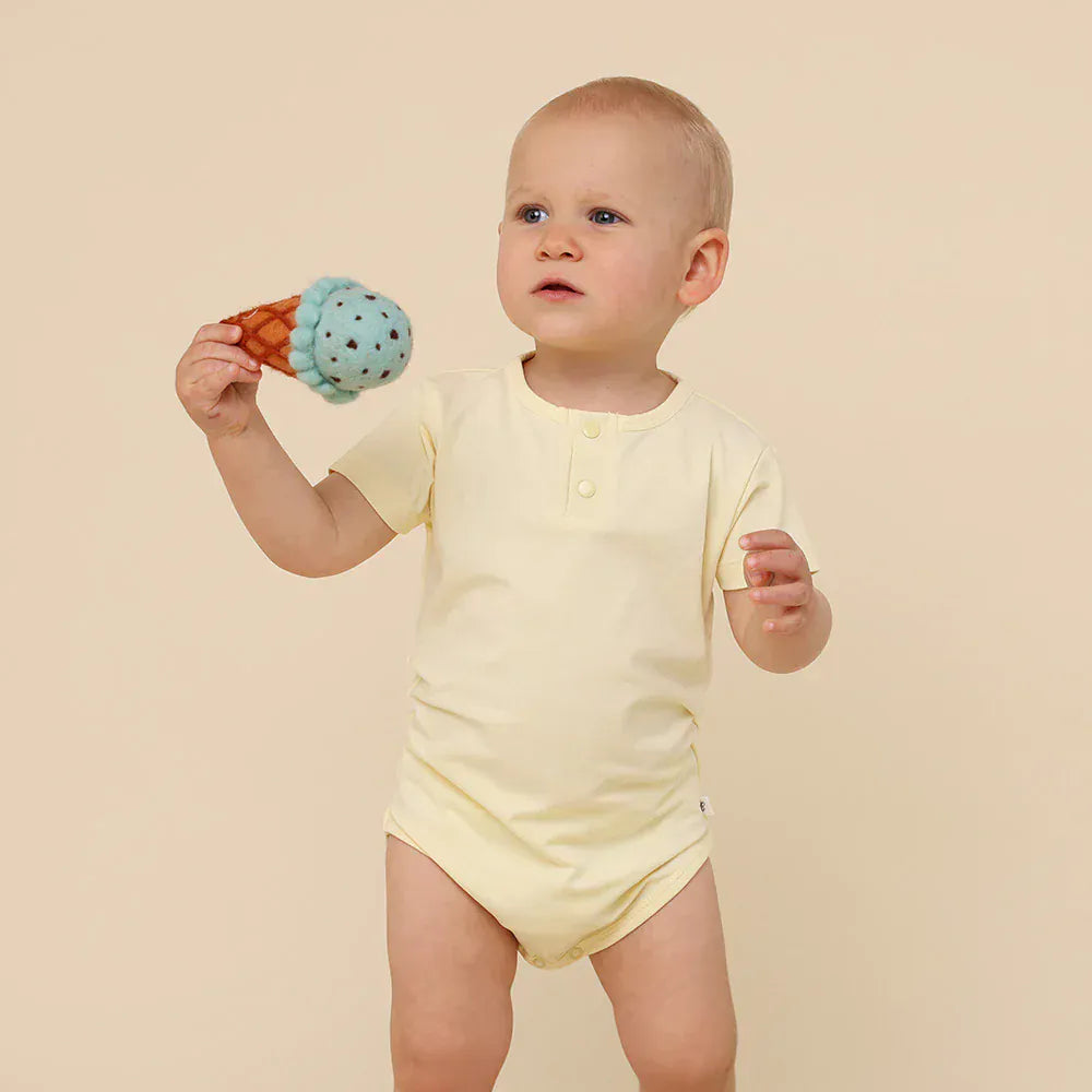 Snuggle Hunny Kids Girls Onesie Lemon Sorbet Short Sleeve Organic Bodysuit