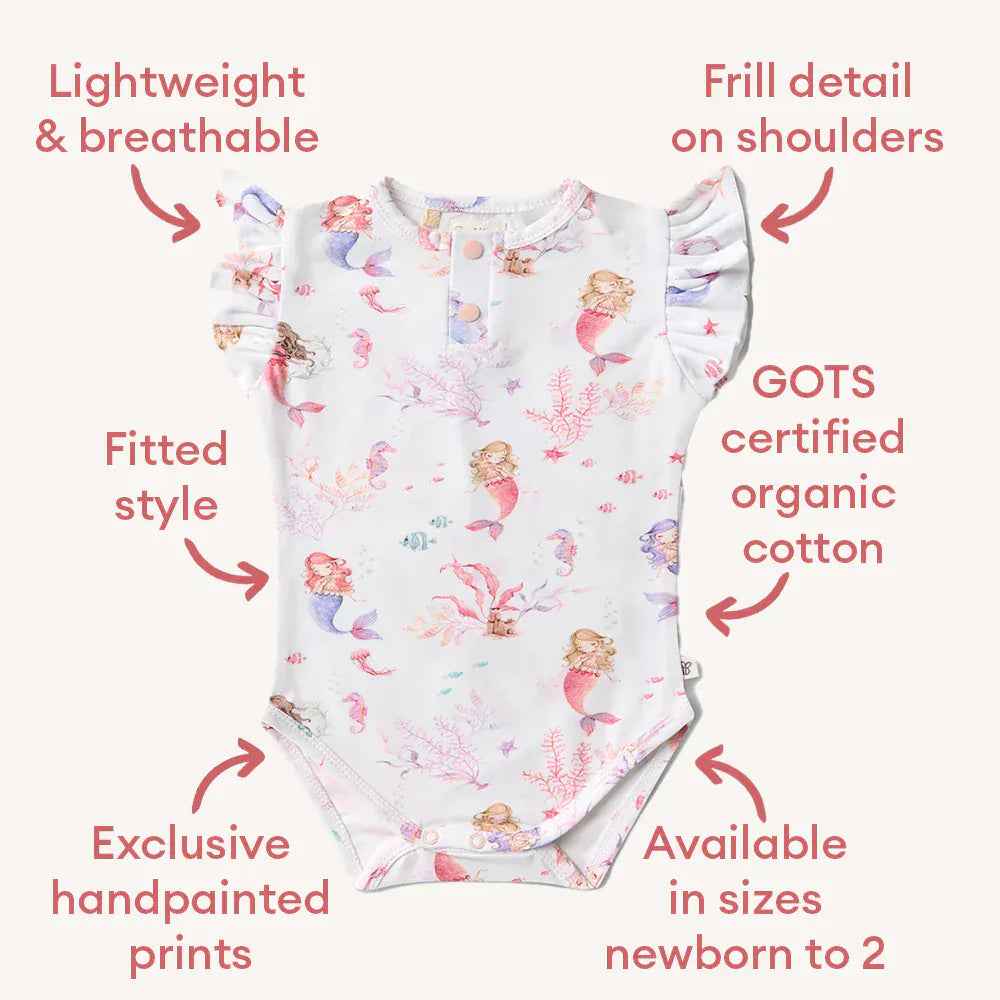 Snuggle Hunny Kids Girls Onesie Mermaid Short Sleeve Organic Bodysuit with Frill