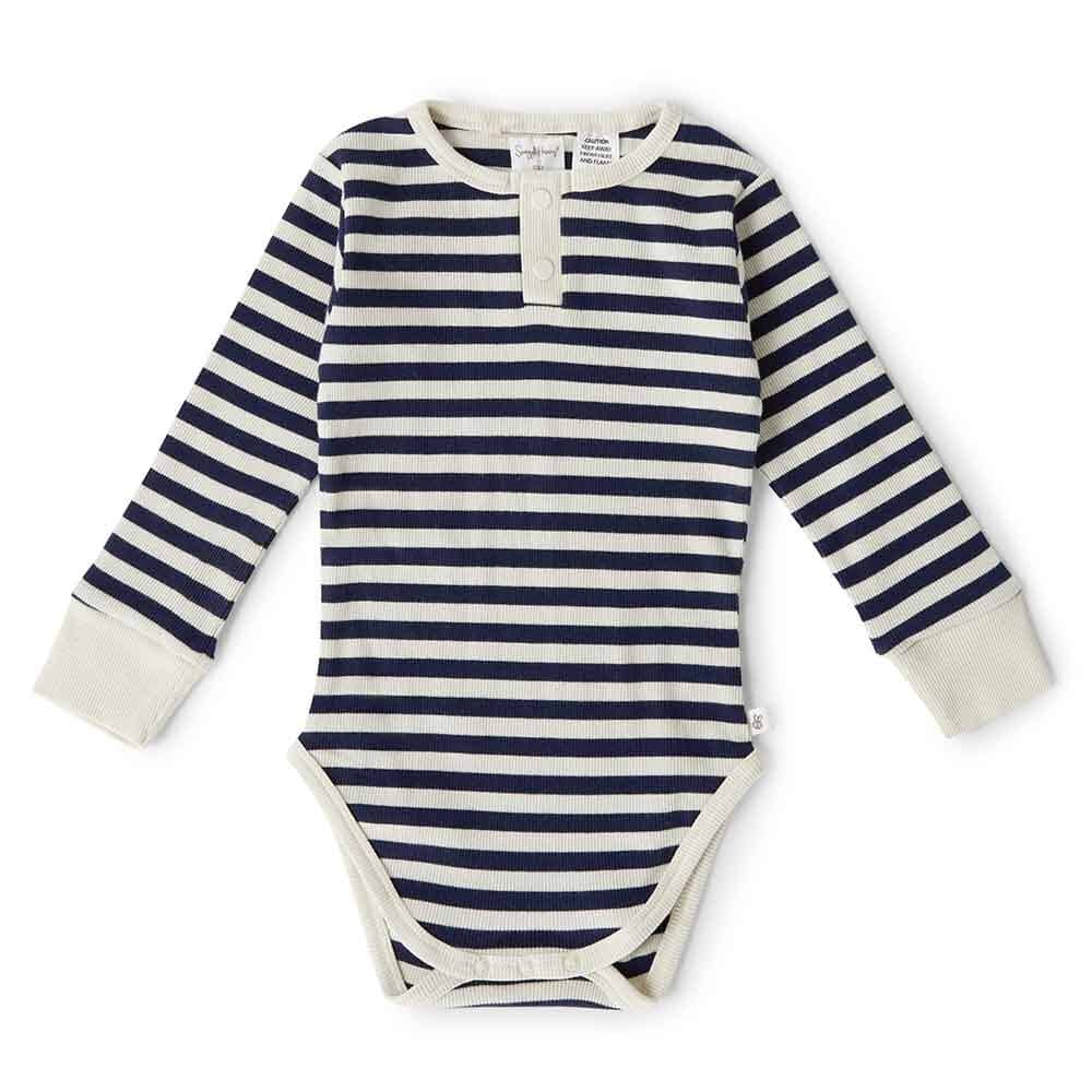 Snuggle Hunny Kids Girls Onesie Moonlight Stripe Long Sleeve Organic Bodysuit