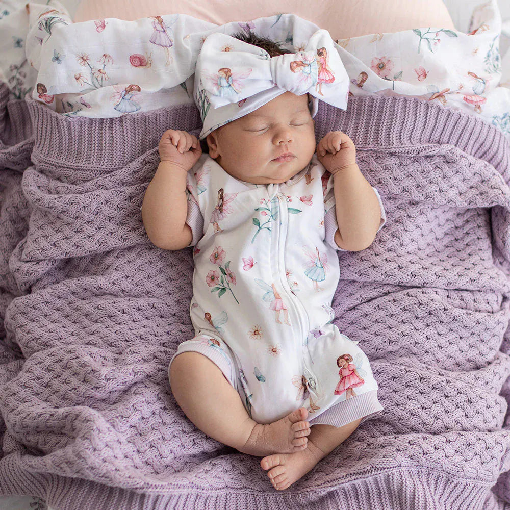 Snuggle Hunny Kids Girls Onesie NB Fairy Garden Organic Snuggle Shortie