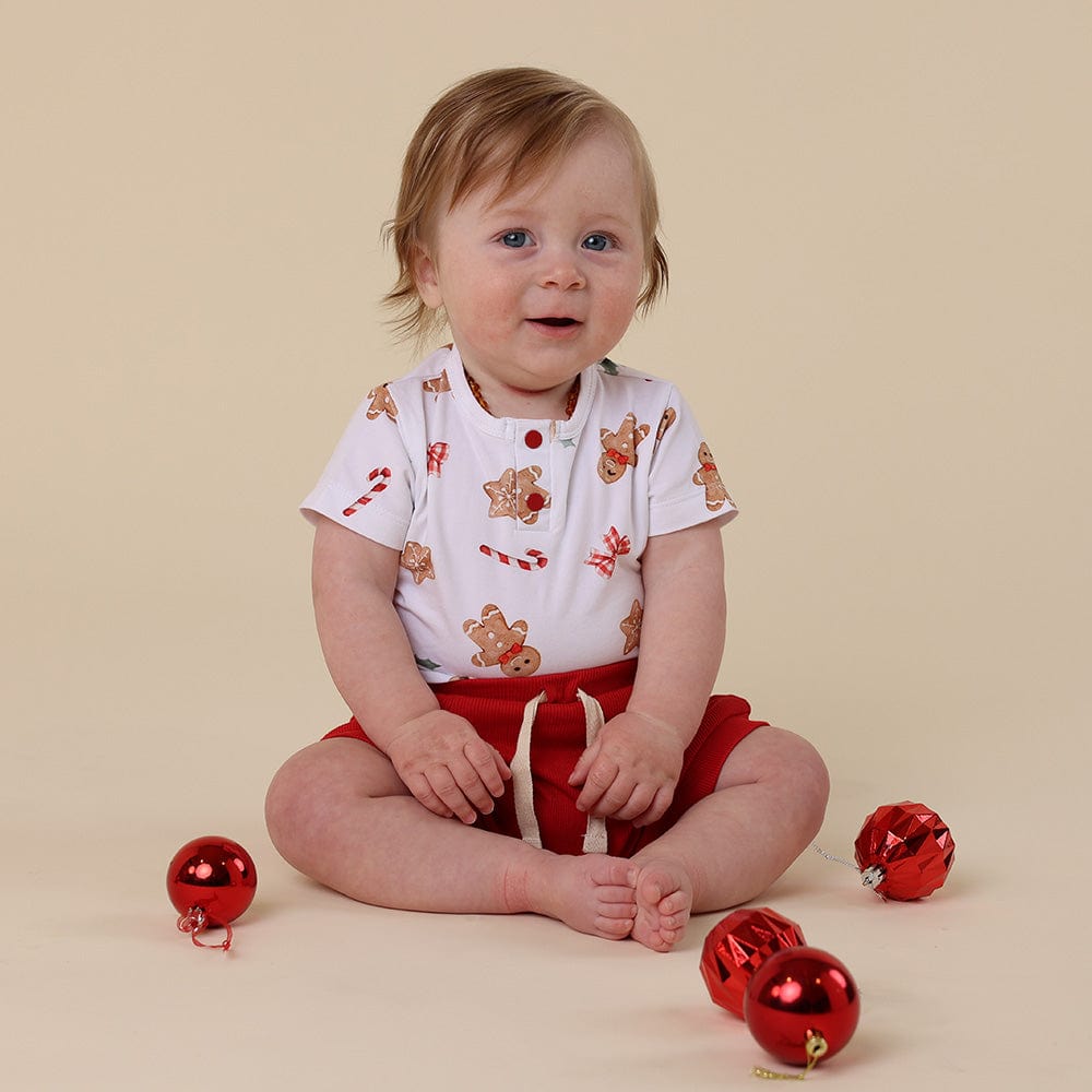 Snuggle Hunny Kids Girls Onesie NB Gingerbread Short Sleeve Organic Bodysuit