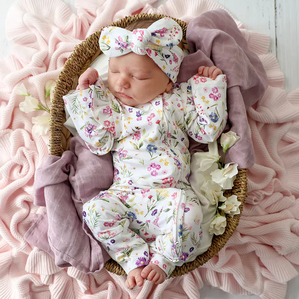 Snuggle Hunny Kids Girls Onesie NB Gracie Organic Snugglesuit Convertible Romper with Frill