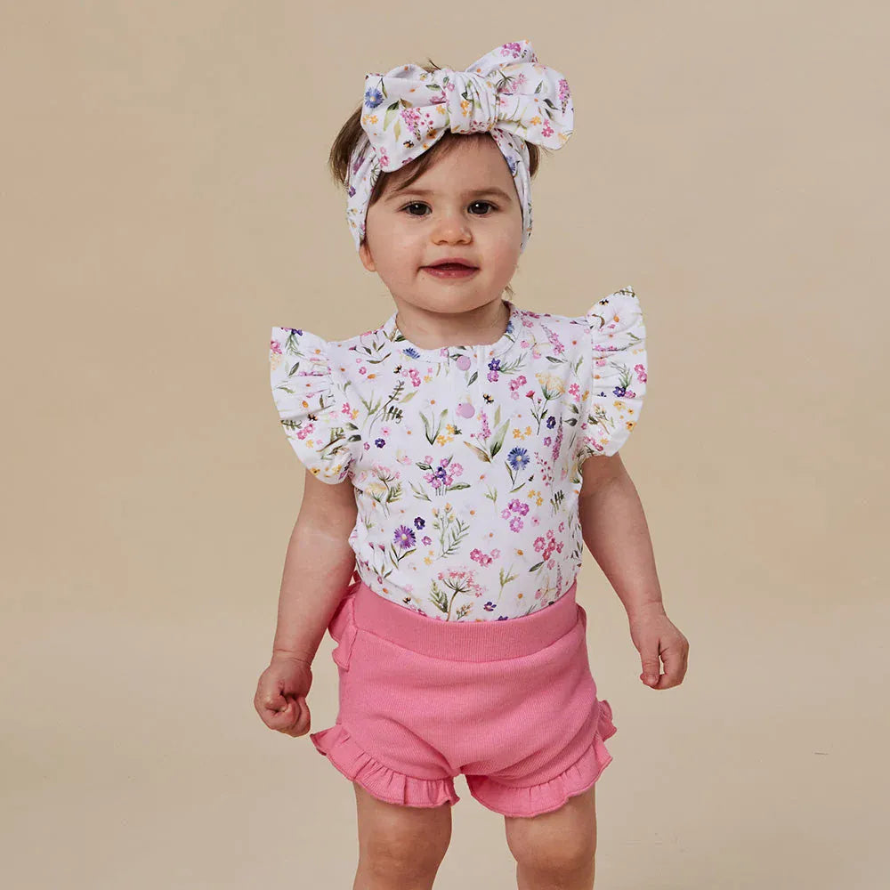 Snuggle Hunny Kids Girls Onesie NB Gracie Short Sleeve Organic Bodysuit with Frill