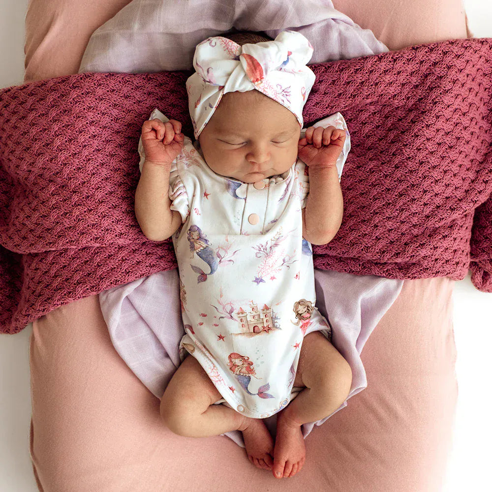 Snuggle Hunny Kids Girls Onesie NB Mermaid Short Sleeve Organic Bodysuit with Frill