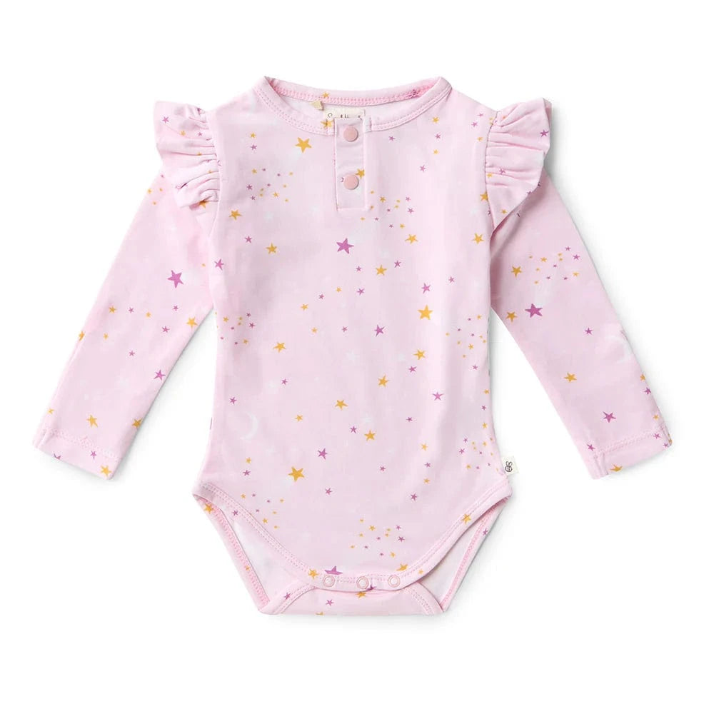 Snuggle Hunny Kids Girls Onesie NB Twinkle Long Sleeve Organic Bodysuit with Frill