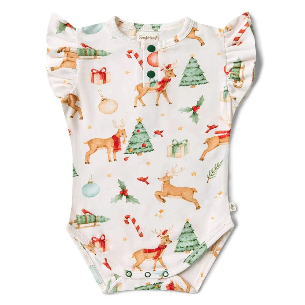 Snuggle Hunny Kids Girls Onesie Prancer Short Sleeve Organic Bodysuit with Frill