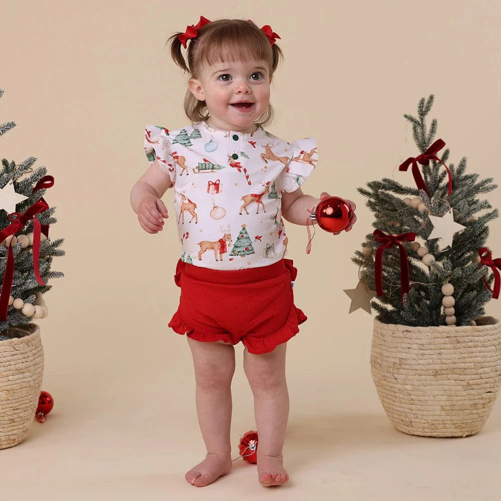 Snuggle Hunny Kids Girls Onesie Prancer Short Sleeve Organic Bodysuit with Frill