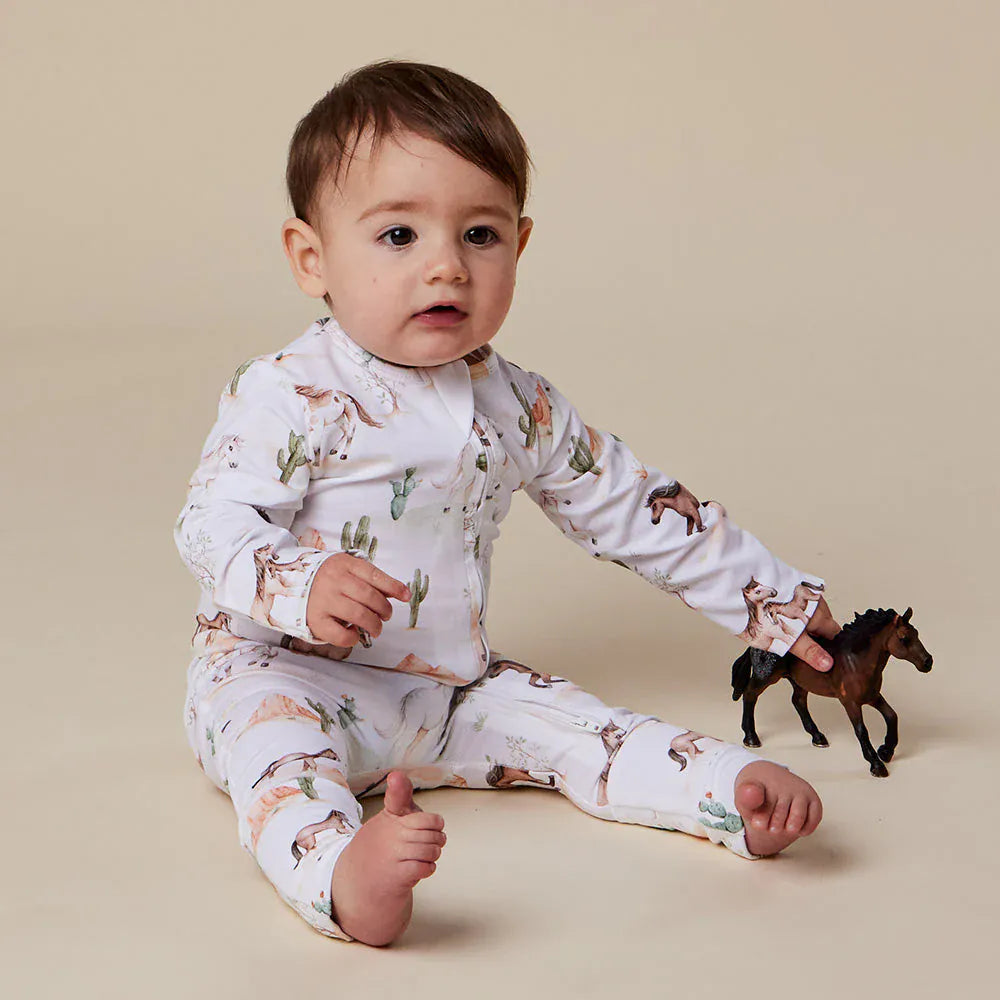 Snuggle Hunny Kids Girls Onesie Wild Horses Organic Snugglesuit Convertible Romper