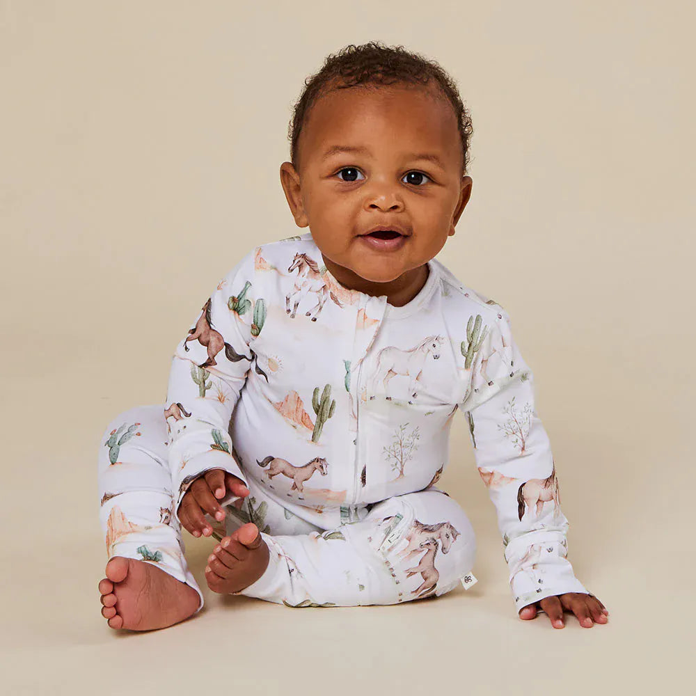 Snuggle Hunny Kids Girls Onesie Wild Horses Organic Snugglesuit Convertible Romper