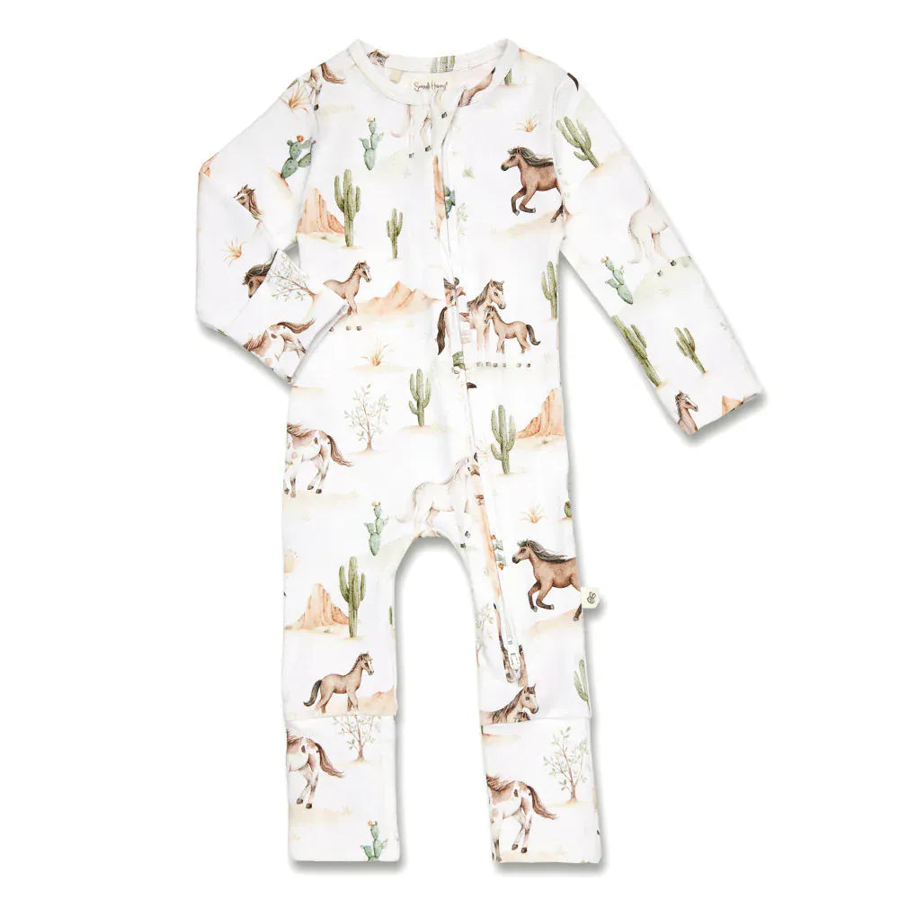 Snuggle Hunny Kids Girls Onesie Wild Horses Organic Snugglesuit Convertible Romper