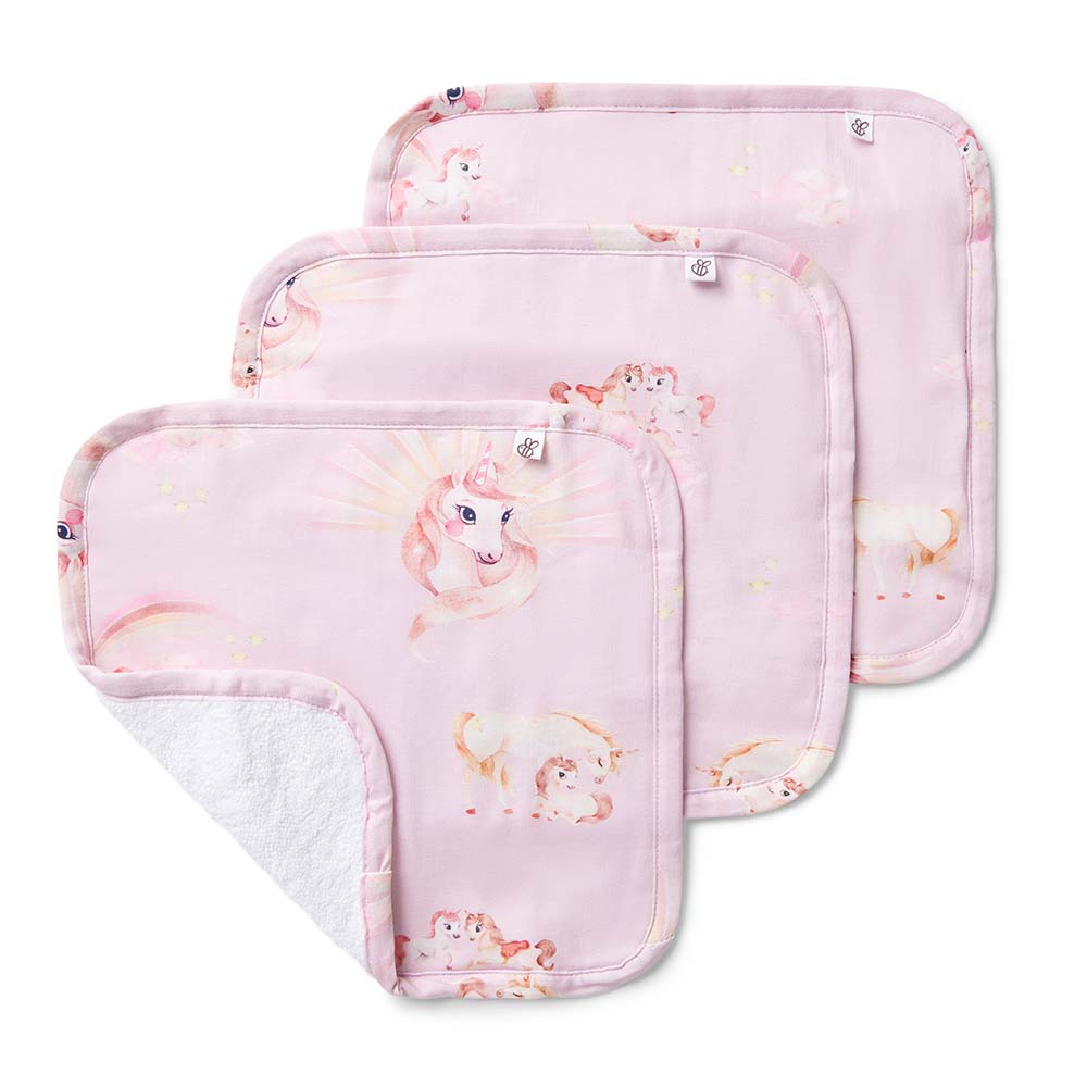 Snuggle Hunny Kids Linen Bath Unicorn Organic Wash Cloths - 3 Pack