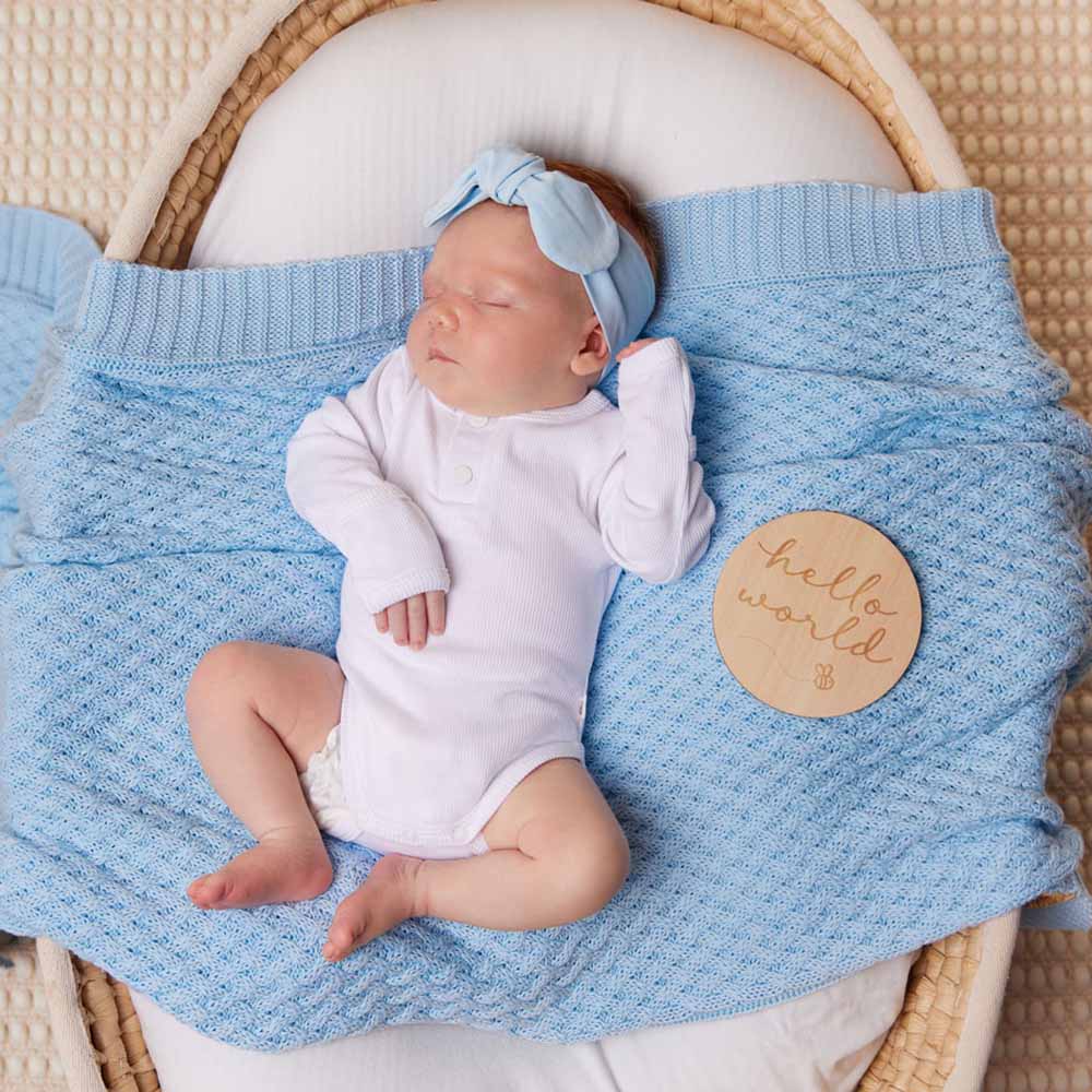 Snuggle Hunny Kids Linen Blankets Baby Blue Diamond Knit Organic Baby Blanket