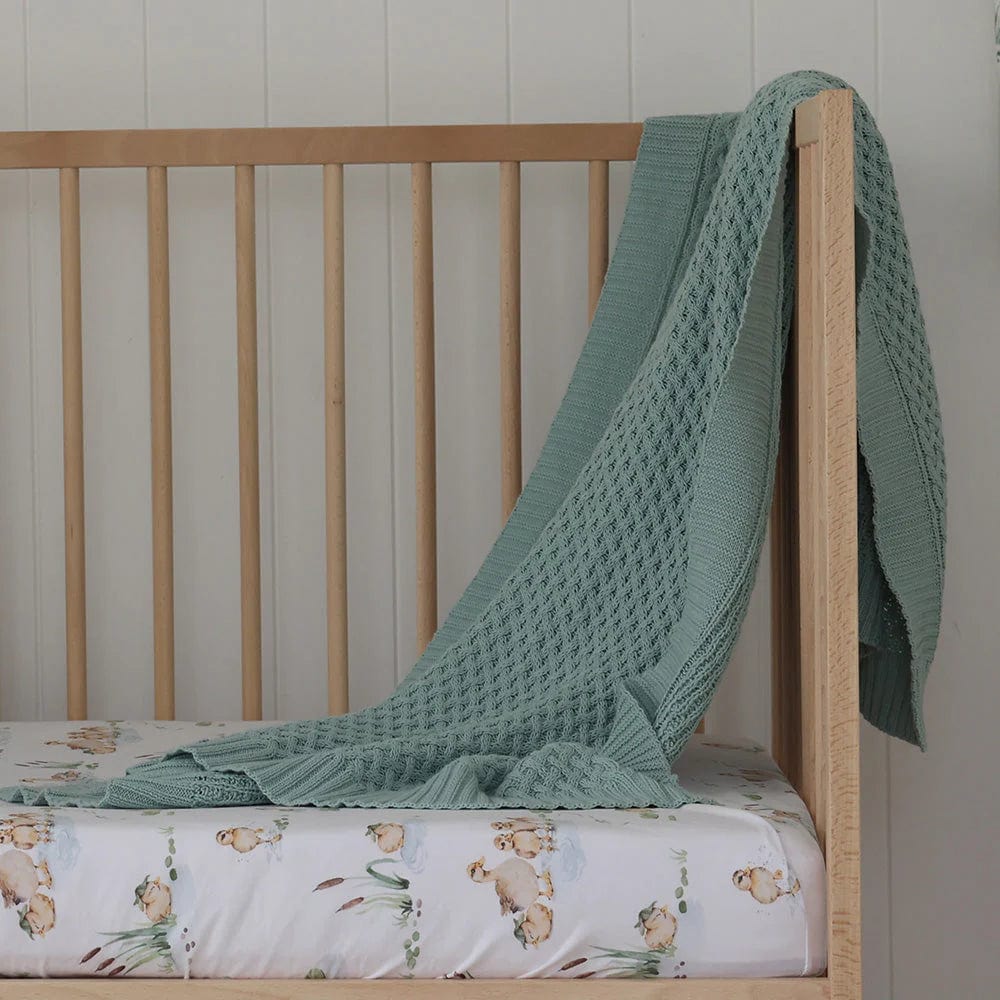 Snuggle Hunny Kids Linen Blankets Sage Diamond Knit Organic Baby Blanket