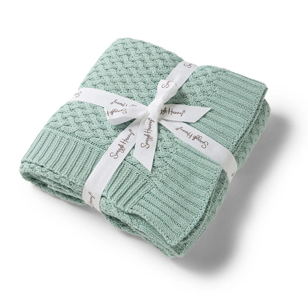 Snuggle Hunny Kids Linen Blankets Sage Diamond Knit Organic Baby Blanket